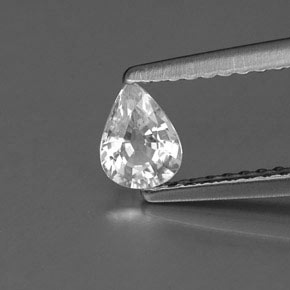 0.40 ct White Sapphire Gemstone, Sapphire Gem in Pear Facet Shape for Sale.