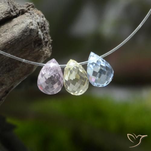 1.98 ctw Multicolor Sapphire Stones, Natural Sapphire in Briolette with Hole Shape for Sale