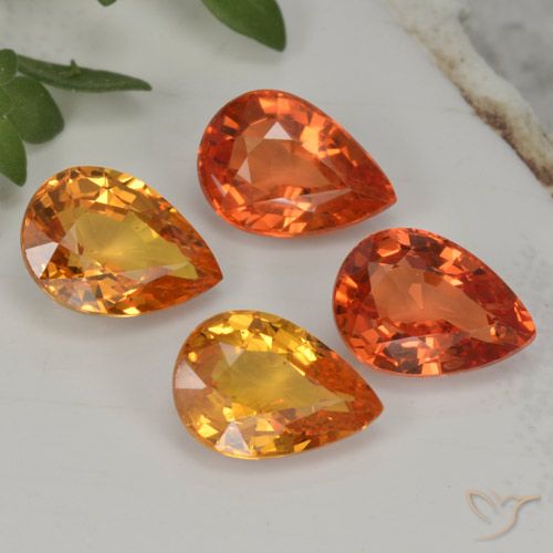 3.85 ctw Orange Sapphire Gemstones, Sapphire Gems in Pear Facet Shape for Sale.