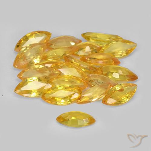 Sapphire Gemstones in 5.1 x 2.6 mm Size for Sale, Sapphire Stones in Medium Golden Color