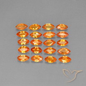 20pc 4.8 x 2.5mm Marquise Sapphire Lot - 3.23ct total Weight / avg. 0.16ct each, Color: Amber Orange, Mohs Hardness 9 suitable for daily wear jewelry, Stone of Wisdom, Photo A
