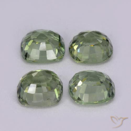 Sapphire Gemstones in 4 x 4 mm (calibrated) Size for Sale, Sapphire Stones in Light Sage Green Color