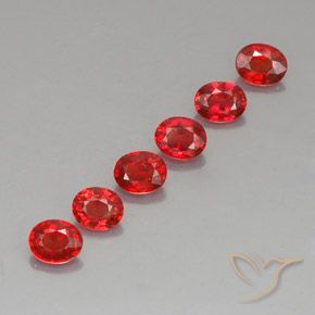 6pc Oval Red Sapphire Lot from Tanzania - Weight 2.1ct total / avg. 0.35ct each, Size 4.6 x 3.7mm, Color: Bright Red, Mohs Hardness 9 suitable for daily wear jewelry, Stone of Wisdom, Photo A