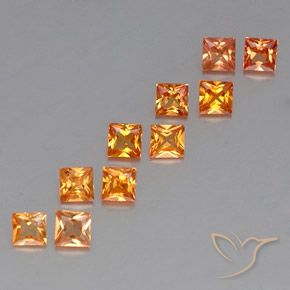 1.51 ctw Orange Sapphire Stones, Natural Sapphire in Princess-Cut Shape for Sale