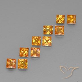 1.96 ctw Orange Sapphire Stones, Natural Sapphire in Princess-Cut Shape for Sale