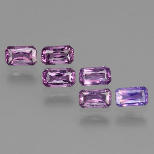 6-teiliges Saphir / Set - Oktagon Scheren Schliff Lila aus Tansania - Größe 4,9 x 2,9mm, Gewicht 1,98 ct gesamt / Durchschn. je 0,33 ct, Farbe: Tieflila, Mohs-Härte 9 Geeignet für den täglichen Gebrauch im Schmuck, Geburtsstein für September, Photo A