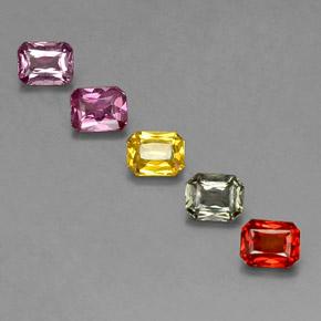 Lote de Zafiro Multicolor Corte Octágono / Esmeralda de 5 piezas de Tanzania - Peso 2,3 ct en total / promedio. 0,46 ct cada uno, Tamaño 4,9 x 3,9mm, Color: Multicolor, Dureza Mohs 9 Adecuado para joyas de uso diario, Piedra natal de septiembre, Photo A