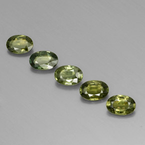 Lot of 5pc Oval Green Sapphire from Australia - Size 6 x 4.2mm, Weight 2.69ct total / avg. 0.54ct each, Color: Dark Green, Mohs Hardness 9 suitable for daily wear jewelry, Taurus Zodiac Stone, Photo A