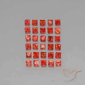 30pc Princess-Cut Red Sapphire Lot from Tanzania - Weight 2.48ct total / avg. 0.08ct each, Size 2.4 x 2.3mm, Color: Bright Red, Mohs Hardness 9 suitable for daily wear jewelry, Birthstone of September, Photo A