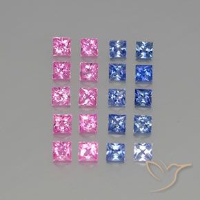3.79 ctw Multicolor Sapphire Gemstones, Sapphire Gems in Princess-Cut Shape for Sale.