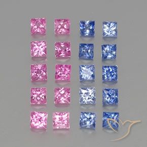 2.84 ctw Multicolor Sapphire Stones, Natural Sapphire in Princess-Cut Shape for Sale