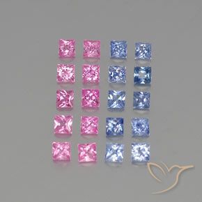 3.33 ctw Multicolor Sapphire Gemstones, Sapphire Gems in Princess-Cut Shape for Sale.