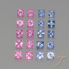 3.33 ctw Multicolor Sapphire Stones, Natural Sapphire in Princess-Cut Shape for Sale