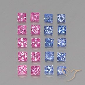 2.34 ctw Multicolor Sapphire Stones, Natural Sapphire in Princess-Cut Shape for Sale