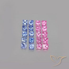 Lot de 20pcs Saphirs Multicolore princess-cut de Madagascar - Taille 2,8 x 2,8mm, poids total 2,91 ct / moyenne 0,15 ct chaque, couleur : Multicolore, dureté de Mohs 9 convient aux bijoux de tous les jours, pierre de sagesse, Année de la pierre précieuse du tigre, Photo A