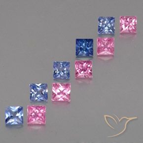 2.65 ctw Multicolor Sapphire Stones, Natural Sapphire in Princess-Cut Shape for Sale