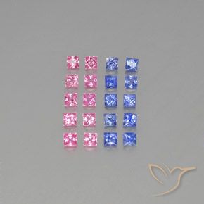 3.04 ctw Multicolor Sapphire Gemstones, Sapphire Gems in Princess-Cut Shape for Sale.