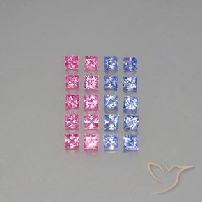 3.09 ctw Multicolor Sapphire Gemstones, Sapphire Gems in Princess-Cut Shape for Sale.