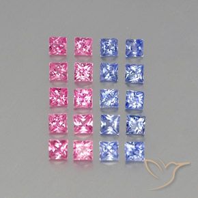 3.09 ctw Multicolor Sapphire Stones, Natural Sapphire in Princess-Cut Shape for Sale