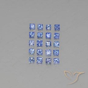 Lotto taglio quadrato di 20 pezzi di zaffiro blu dal Madagascar - peso totale di 2,21 ct / media. 0,11 ct ciascuno, misura 2,5 x 2,5mm, colore: Viola elettrico blu, durezza Mohs 9 adatto per gioielli da indossare ogni giorno, Anno della pietra preziosa della tigre, Photo A