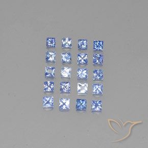 Lote de 20 piezas de Zafiro Azul Corte Princesa de Madagascar - Tamaño 2,3 x 2,3mm, peso 1,6 ct en total / promedio. 0,08 ct cada uno, Color: Azul pastel, Dureza Mohs 9 Adecuado para joyas de uso diario, Año de la piedra preciosa del tigre, Photo A