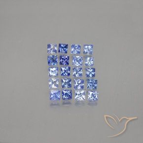 20-teiliges quadratischer blauer Saphir / Set aus Madagaskar - Gewicht 1,6 ct gesamt / Durchschn. je 0,08 ct, Größe 2,2 x 2,2mm, Farbe: Tiefblau, Mohs-Härte 9 Geeignet für den täglichen Gebrauch im Schmuck, Symbolisiert Überfluss und Wohlstand, Photo A