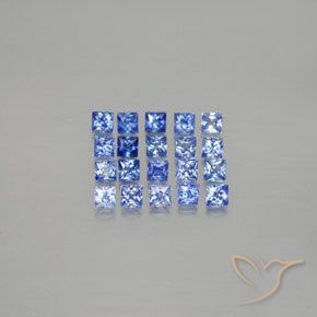 Lot de 20pc Saphirs Bleu foncé moyen Carré de Madagascar - Poids total 1,63 ct / moy. 0,08 ct chaque, taille 2,3 x 2,3mm, couleur : Bleu foncé moyen, dureté de Mohs 9 convient aux bijoux de tous les jours, pierre de sagesse, Pierre de naissance traditionnelle d'avril, Photo A