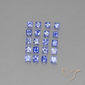 20 Stück 2,2 x 2,2mm quadratischer Saphir / Set - 1,63 ct Gesamtgewicht / Durchschn. je 0,08 ct, Farbe: Intensives Blau, Mohs-Härte 9 Geeignet für den täglichen Gebrauch im Schmuck, Stein der Weisheit, Photo A