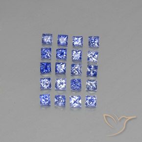 Lot de 20pc Saphirs Bleu princess-cut de Madagascar - Poids total 1,81 ct / moyenne 0,09 ct chaque, taille 2,3 x 2,3mm, couleur : Bleu intense , dureté de Mohs 9 convient aux bijoux de tous les jours, pierre de sagesse, Pierre de Sagesse, Photo A