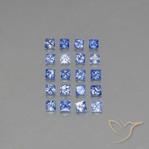 Lote de 20 piezas de Zafiro Azul Corte Princesa de Madagascar - Peso 1,9 ct en total / promedio. 0,1 ct cada uno, Tamaño 2,2 x 2,1mm, Color: Azul pastel, Dureza Mohs 9 Adecuado para joyas de uso diario, Año de la piedra preciosa del tigre, Photo A