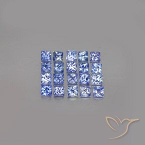20-teiliges quadratischer blauer Saphir / Set aus Madagaskar - Gewicht 3,11 ct gesamt / Durchschn. je 0,16 ct, Größe 2,8 x 2,8mm, Farbe: Pastellblau, Mohs-Härte 9 Geeignet für den täglichen Gebrauch im Schmuck, Besitzt große Brillanz, Photo A