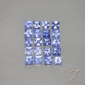 Lot de 20pc Saphirs Bleu princess-cut de Madagascar - Poids total 1,94 ct / moyenne 0,1 ct chaque, taille 2,4 x 2,4mm, couleur : Bleu pastel, dureté de Mohs 9 convient aux bijoux de tous les jours, pierre de sagesse, Pierre de Sagesse, Photo A