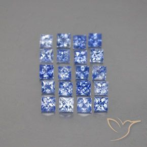 20-teiliges Set quadratischer blauer Saphir aus Madagaskar - Gewicht 2,34 ct gesamt / Durchschn. je 0,12ct, Größe 2,5 x 2,4mm, Farbe: Mittleres Dunkelblau, Mohs-Härte 9 Geeignet für den täglichen Gebrauch im Schmuck, September Geburtsstein, Photo A