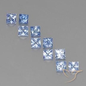 Lotto di 10 pezzi di zaffiro blu taglio quadrato dal Madagascar - dimensioni 3,2 x 3,2mm, peso totale 2,19 ct / media. 0,22 ct ciascuno, colore: Blu pastello, durezza Mohs 9 adatto per gioielli da indossare ogni giorno, Pietra portafortuna tradizionale di aprile, Photo A