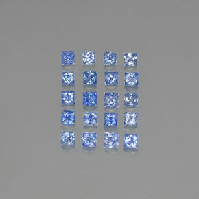 20-teiliges Set quadratischer blauer Saphir aus Madagaskar - Gewicht 2,31 ct gesamt / Durchschn. je 0,12ct, Größe 2,4 x 2,4mm, Farbe: Mittleres Dunkelblau, Mohs-Härte 9 Geeignet für den täglichen Gebrauch im Schmuck, Besitzt große Brillanz, Photo A