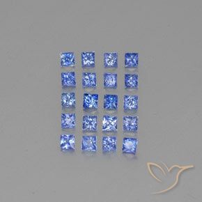 20 Stück/Set quadratischer blauer Saphir aus Madagaskar - Größe 2,4 x 2,3mm, Gewicht 2,05 ct gesamt / Durchschn. je 0,1 ct, Mohs-Härte 9 Geeignet für den täglichen Gebrauch im Schmuck, Jahr des Tigers-Edelsteins, Photo A