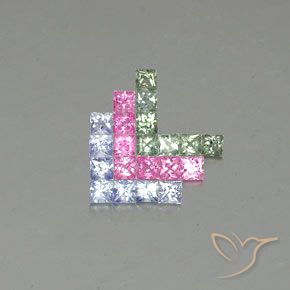 2.64 ctw Multicolor Sapphire Stones, Natural Sapphire in Princess-Cut Shape for Sale