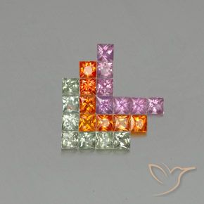 3.25 ctw Multicolor Sapphire Stones, Natural Sapphire in Princess-Cut Shape for Sale