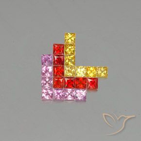 2.72 ctw Multicolor Sapphire Stones, Natural Sapphire in Princess-Cut Shape for Sale