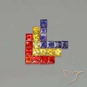 3.08 ctw Multicolor Sapphire Stones, Natural Sapphire in Princess-Cut Shape for Sale