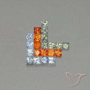 2.90 ctw Multicolor Sapphire Stones, Natural Sapphire in Princess-Cut Shape for Sale