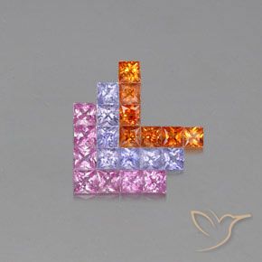 3.22 ctw Multicolor Sapphire Stones, Natural Sapphire in Princess-Cut Shape for Sale
