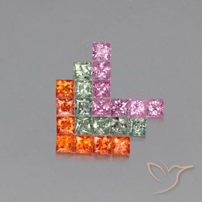 3.43 ctw Multicolor Sapphire Stones, Natural Sapphire in Princess-Cut Shape for Sale