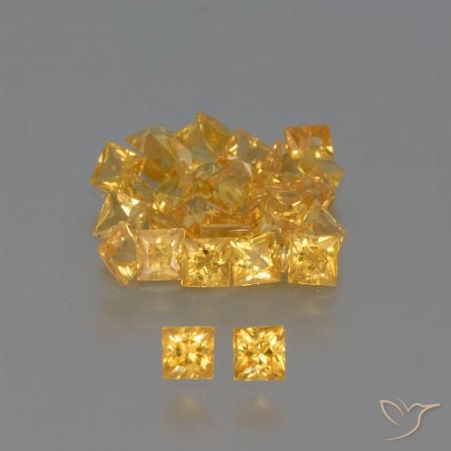 3.28 ctw Yellow Sapphire Gemstones, Sapphire Gems in Princess-Cut Shape for Sale.