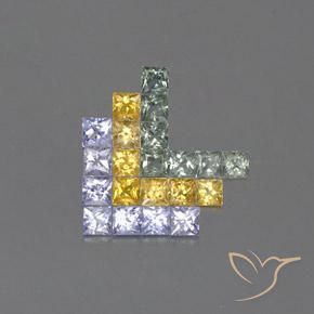 3.08 ctw Multicolor Sapphire Stones, Natural Sapphire in Princess-Cut Shape for Sale