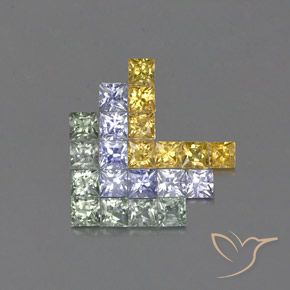 3.14 ctw Multicolor Sapphire Stones, Natural Sapphire in Princess-Cut Shape for Sale