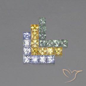 3.12 ctw Multicolor Sapphire Stones, Natural Sapphire in Princess-Cut Shape for Sale