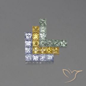2.78 ctw Multicolor Sapphire Stones, Natural Sapphire in Princess-Cut Shape for Sale