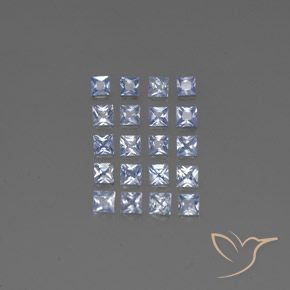 Lote de 20 piezas de Zafiro Azul Corte Princesa de Madagascar - Tamaño 2,7 x 2,7mm, peso 2,48 ct en total / promedio. 0,12 ct cada uno, Color: Azul pastel, Dureza Mohs 9 Adecuado para joyas de uso diario, Piedra del zodiaco Tauro, Photo A