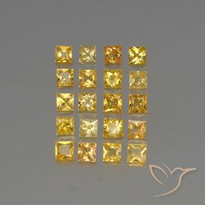 مجموعة من ٢٠ قطع من زفير ذهبي مربع من تنزانيا - الوزن الإجمالي ٣.٠٩ قيراط / المتوسط ٠.١٥ قيراط لكل منها ، الحجم ٢.٨ x ٢.٧ مم ، اللون: ذهبي ، صلابة موس ٩, Photo A